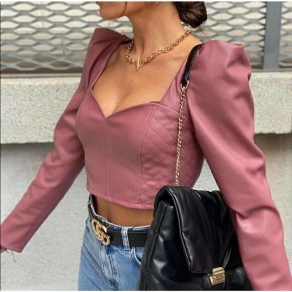 Zara | Faux Leather Crop Top in Marsala Pink - Picture 1 of 11